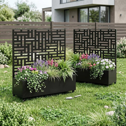 Set of Two Black Geometric Galvanized Metal Rectangular Planter Box HomeRoots