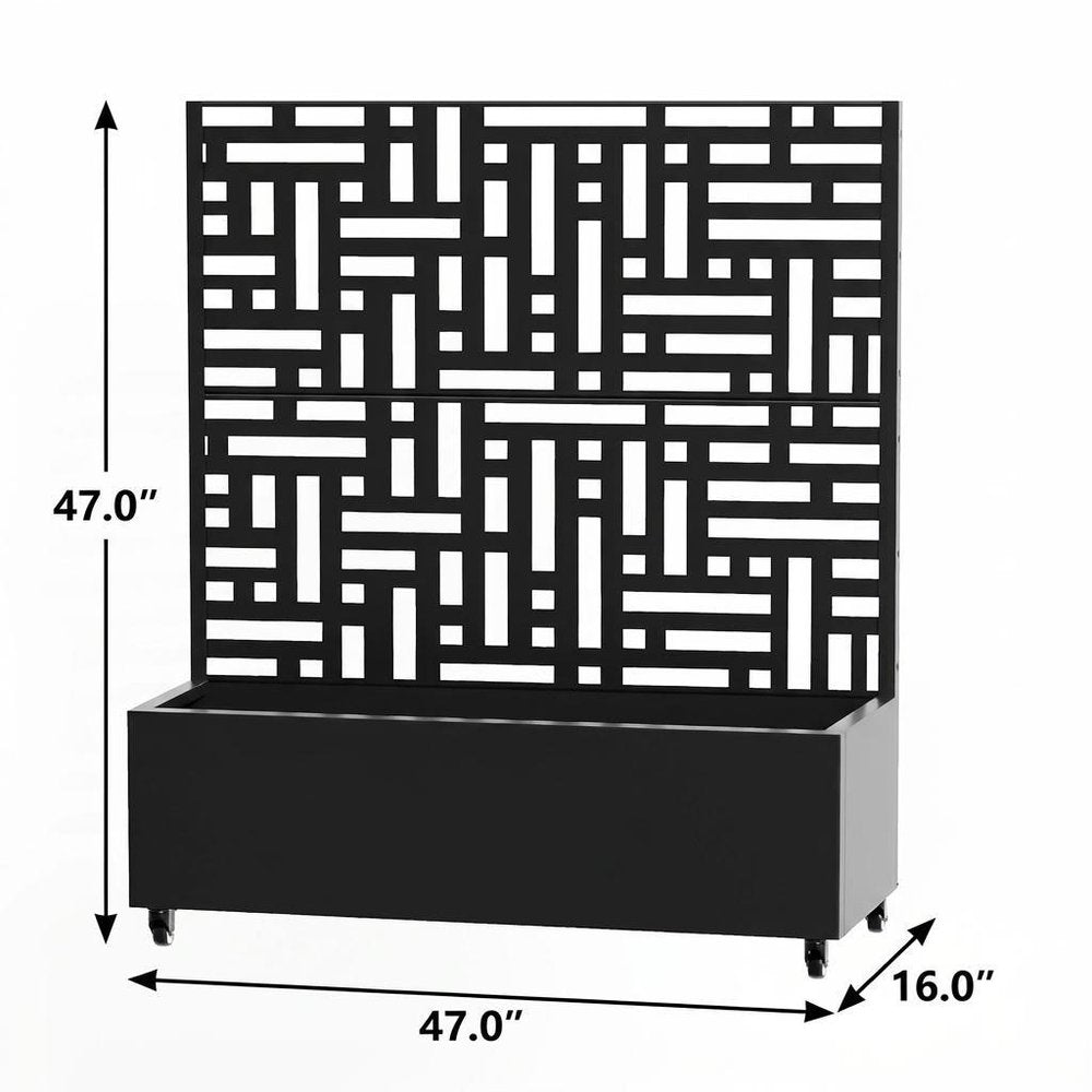 Set of Two Black Geometric Galvanized Metal Rectangular Planter Box — view 4