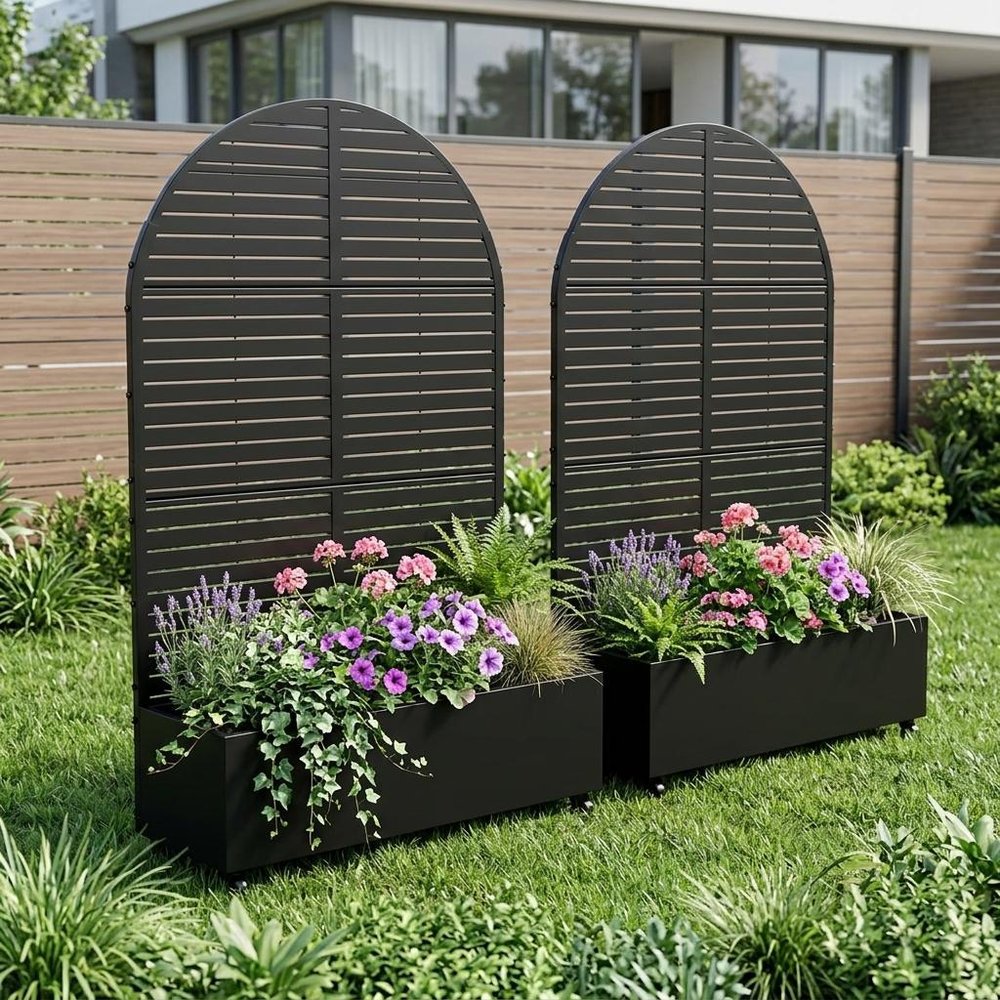 Set of Two Black Striped Galvanized Metal Oval Planter Box — view 4