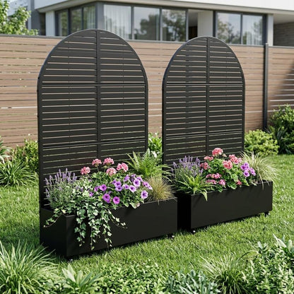 Set of Two Black Striped Galvanized Metal Oval Planter Box HomeRoots
