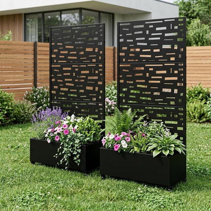 Set of Two Black Geometric Galvanized Metal Rectangular Planter Box HomeRoots