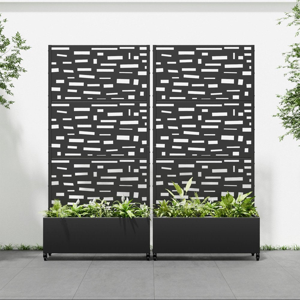 Set of Two Black Geometric Galvanized Metal Rectangular Planter Box HomeRoots
