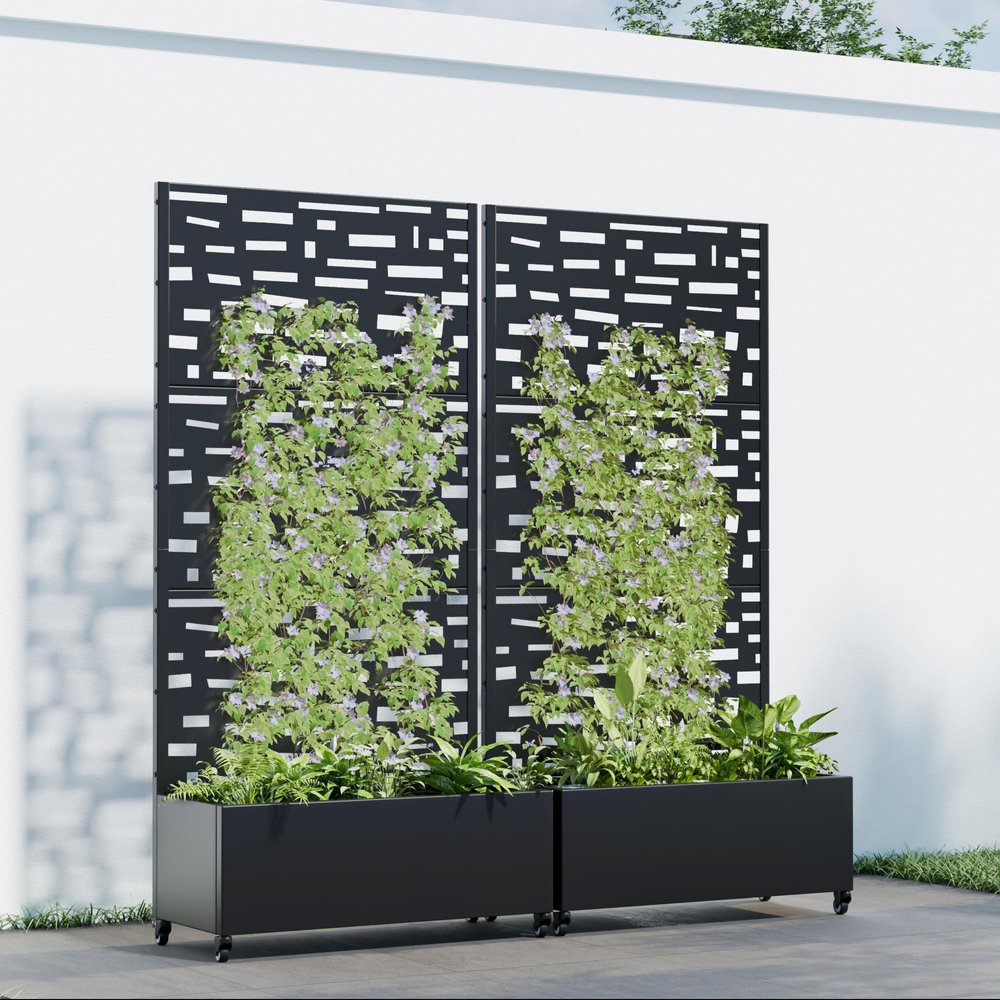 Set of Two Black Geometric Galvanized Metal Rectangular Planter Box — view 6