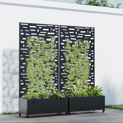 Set of Two Black Geometric Galvanized Metal Rectangular Planter Box HomeRoots
