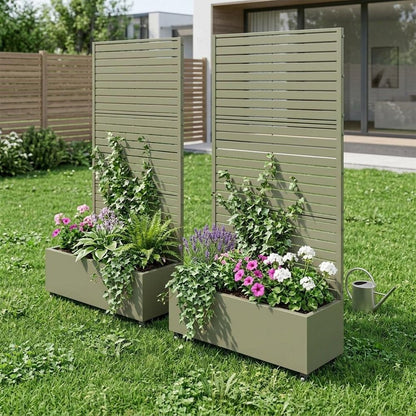 Set of Two Gray Striped Galvanized Metal Rectangular Planter Box HomeRoots