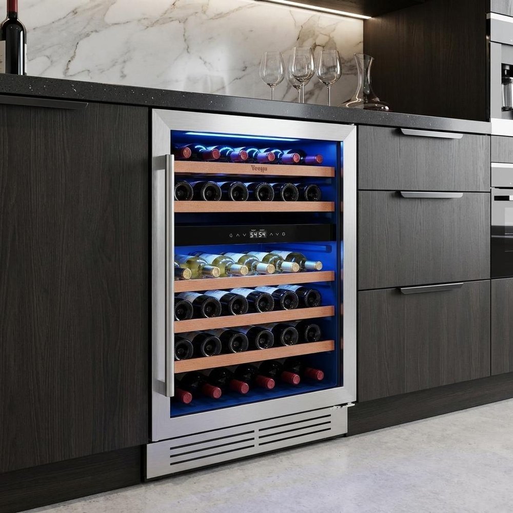 32" X 22" Silver and Black Metal Dual Compartment Wine Refrigerator — view 7