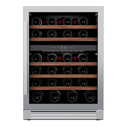 34" X 24" Clear and Silver Stainless Steel Dual Compartment Wine Refrigerator