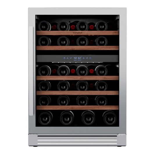 34" X 24" Clear and Silver Stainless Steel Dual Compartment Wine Refrigerator