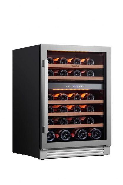34" X 24" Clear and Silver Stainless Steel Dual Compartment Wine Refrigerator