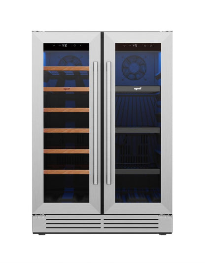 34" X 22" Silver and Black Metal Dual Compartment Wine And Beverage Refrigerator HomeRoots