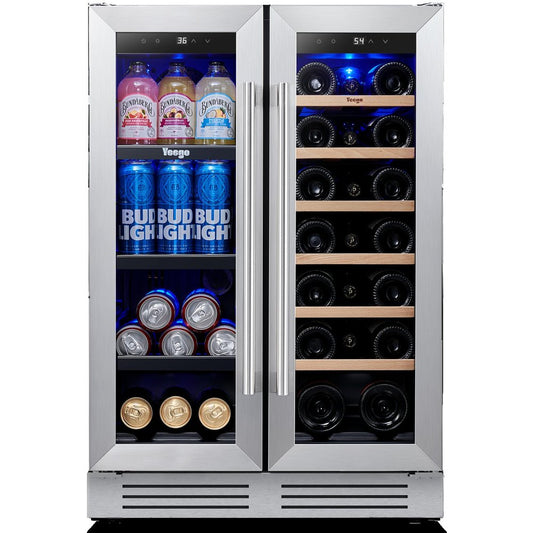 34" X 22" Silver and Black Metal Dual Compartment Wine And Beverage Refrigerator