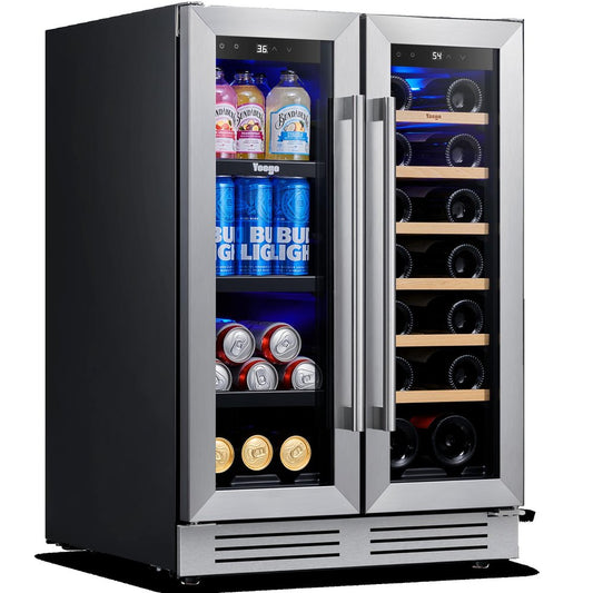 34" X 22" Silver and Black Metal Dual Compartment Wine And Beverage Refrigerator