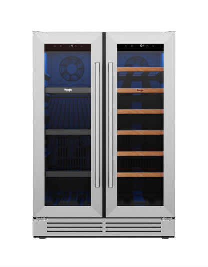 34" X 22" Silver and Black Metal Dual Compartment Wine And Beverage Refrigerator HomeRoots