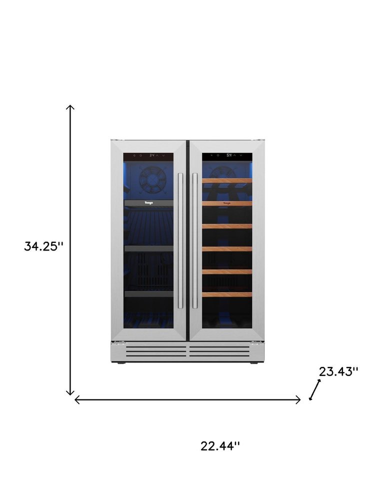 34" X 22" Silver and Black Metal Dual Compartment Wine And Beverage Refrigerator — view 5