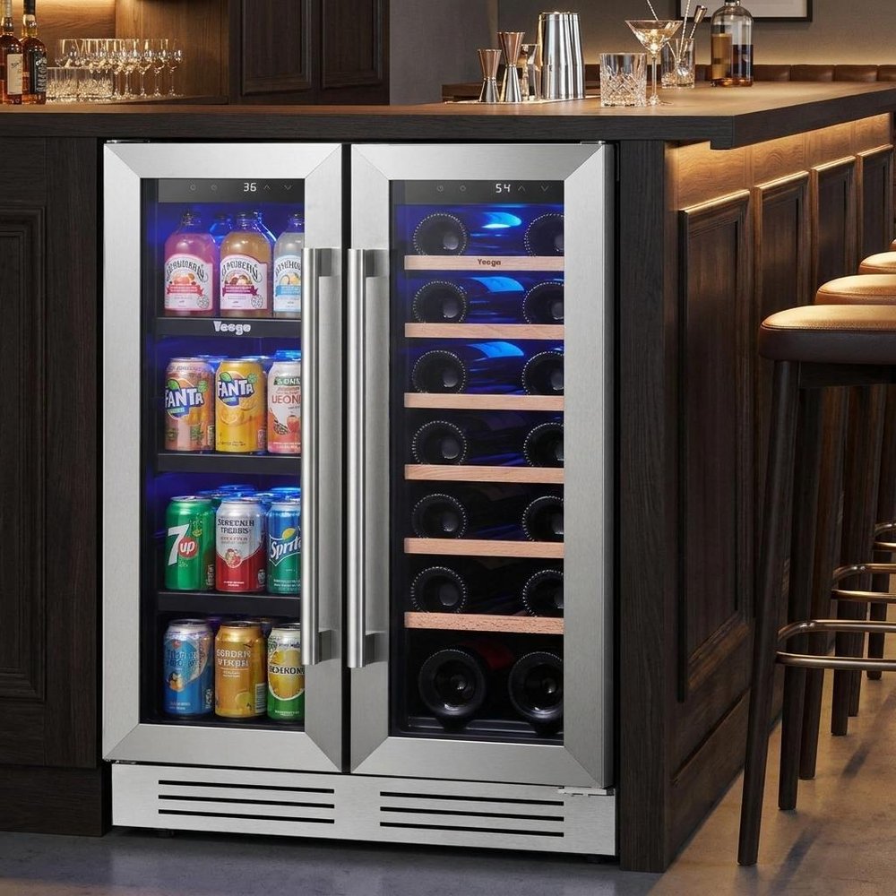 34" X 22" Silver and Black Metal Dual Compartment Wine And Beverage Refrigerator — view 7
