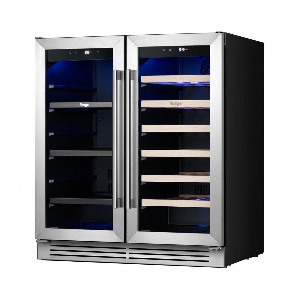 34" X 22" Silver And Black Metal Dual Compartment Wine And Beverage Refrigerator HomeRoots