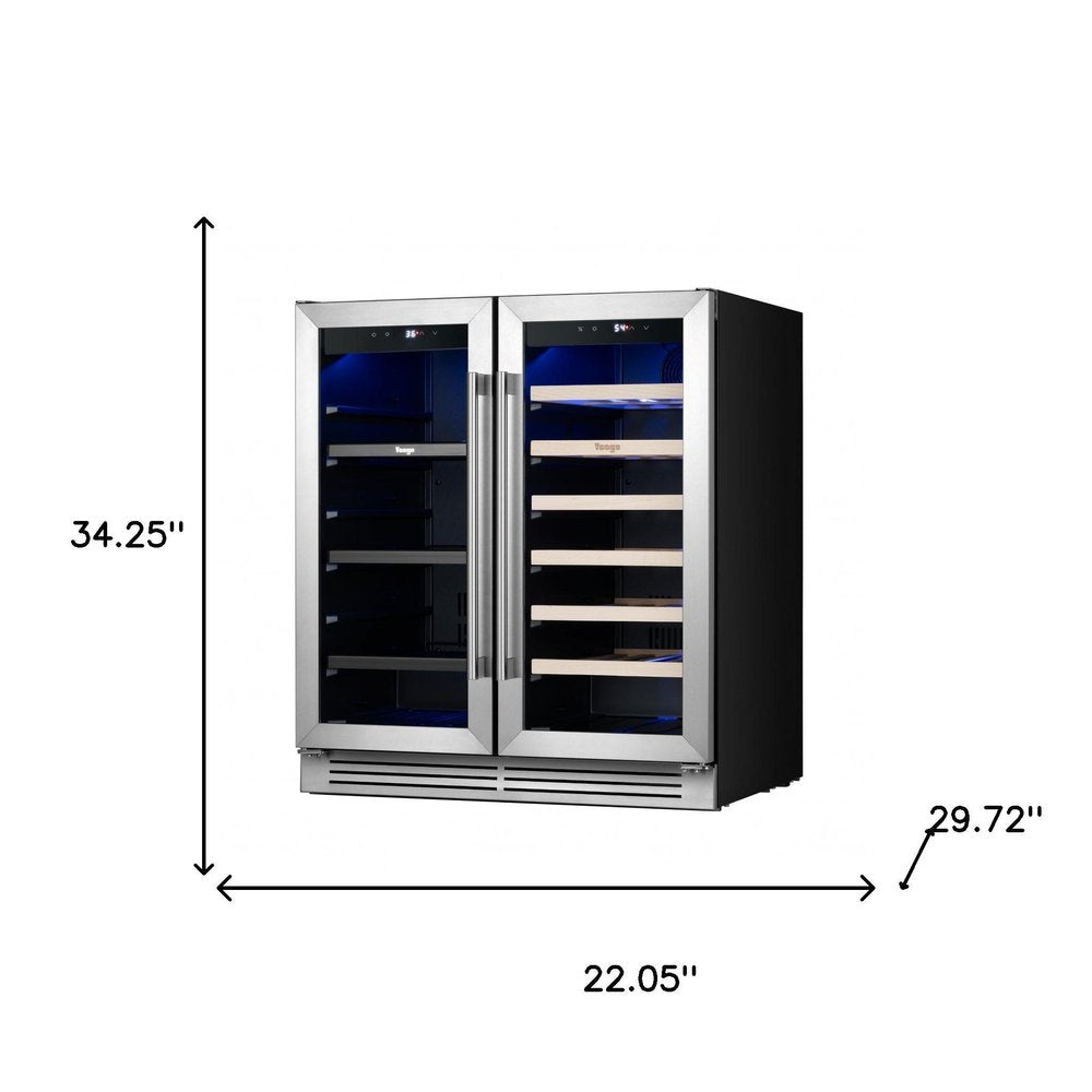 34" X 22" Silver And Black Metal Dual Compartment Wine And Beverage Refrigerator — view 2