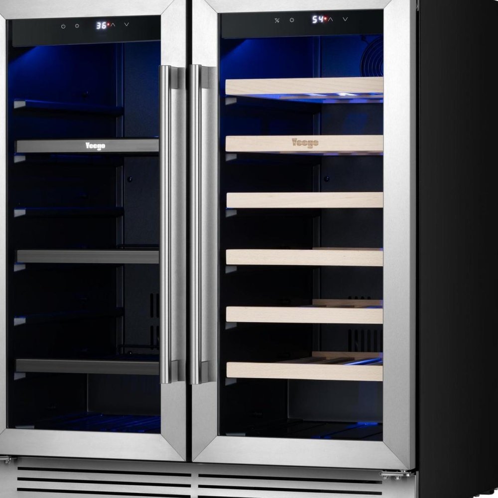 34" X 22" Silver And Black Metal Dual Compartment Wine And Beverage Refrigerator HomeRoots