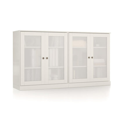 64" White Solid Wood Sideboard With Four Glass Doors