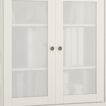 64" White Solid Wood Sideboard With Four Glass Doors HomeRoots
