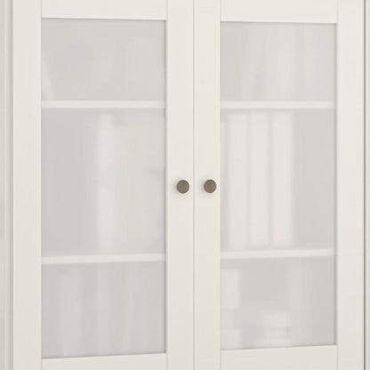 64" White Solid Wood Sideboard With Four Glass Doors