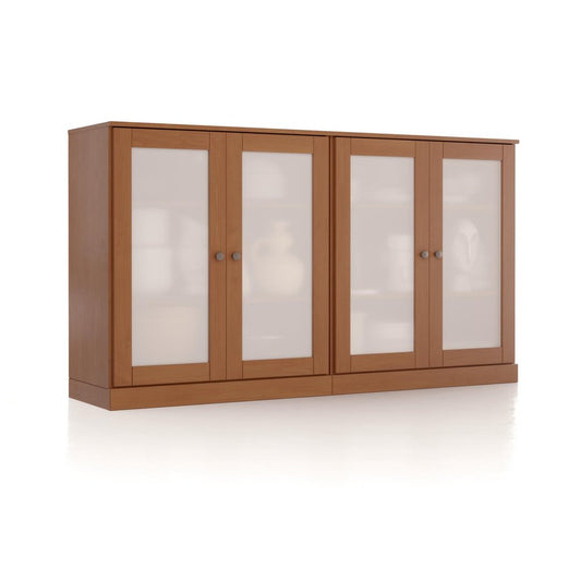 64" Coffee Solid Wood Sideboard With Four Glass Doors