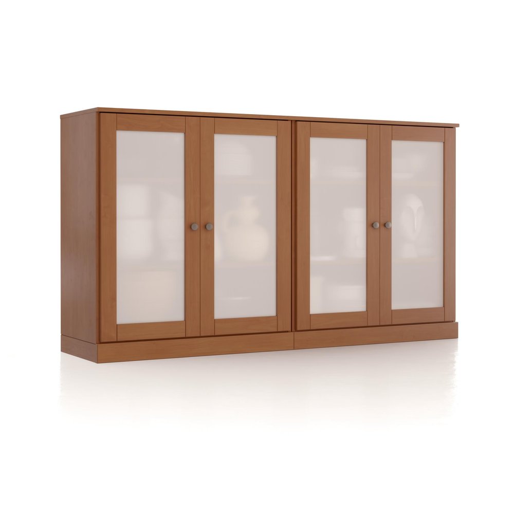 64" Coffee Solid Wood Sideboard With Four Glass Doors — view 1