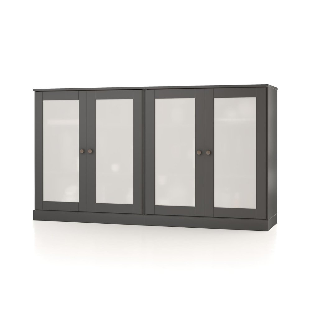 64" Gray Solid Wood Sideboard With Four Glass Doors HomeRoots