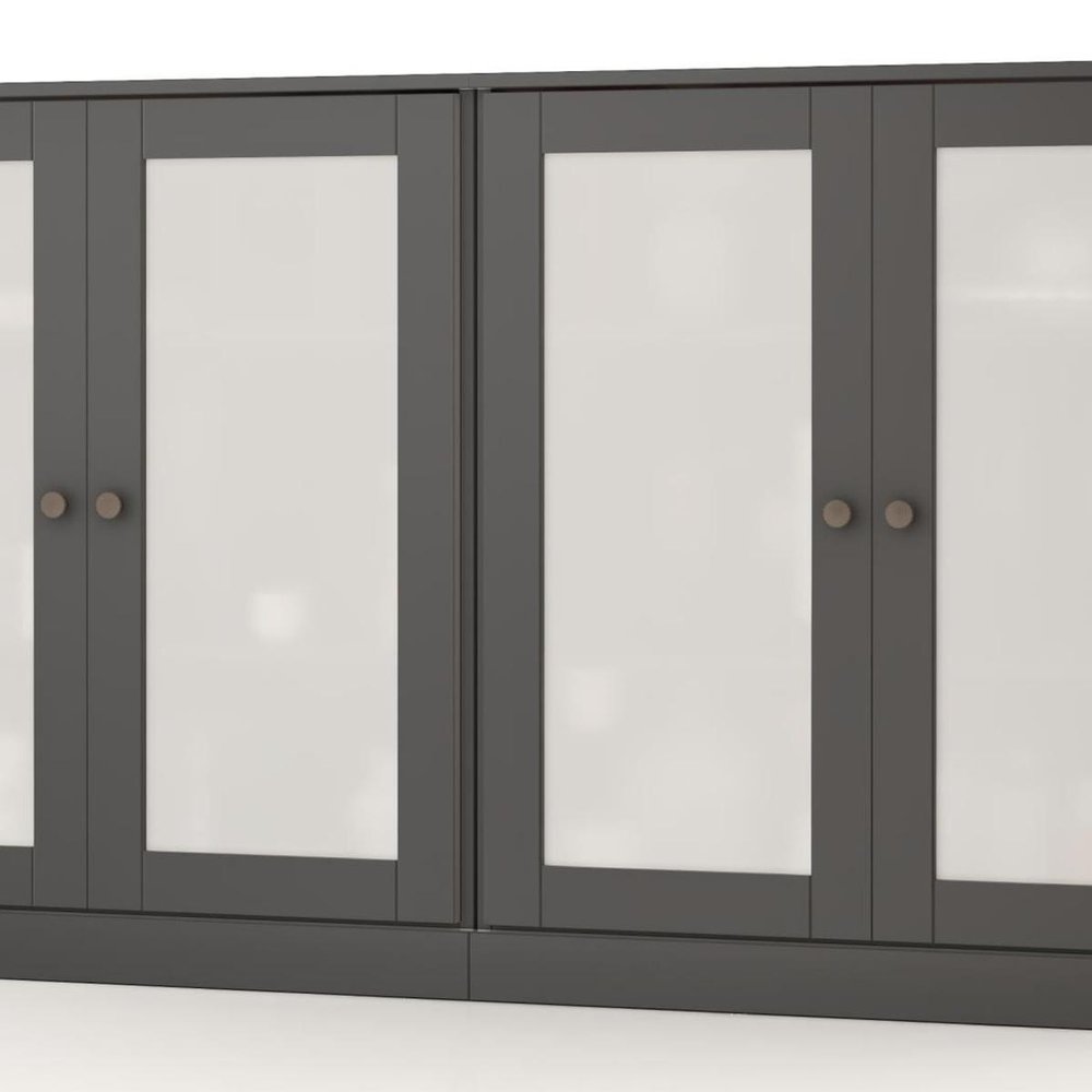 64" Gray Solid Wood Sideboard With Four Glass Doors — view 4