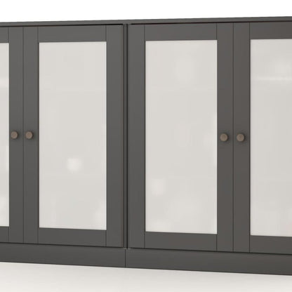 64" Gray Solid Wood Sideboard With Four Glass Doors