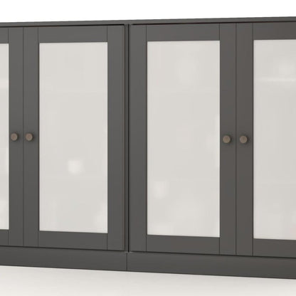 64" Gray Solid Wood Sideboard With Four Glass Doors
