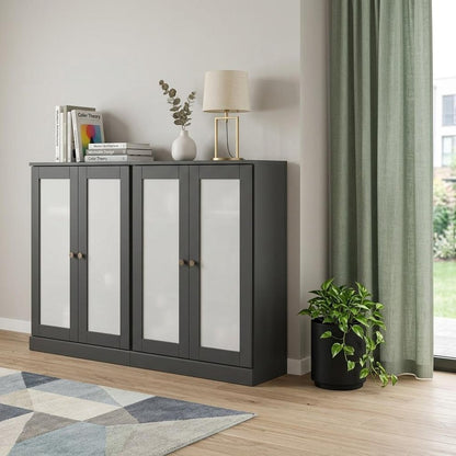 64" Gray Solid Wood Sideboard With Four Glass Doors HomeRoots