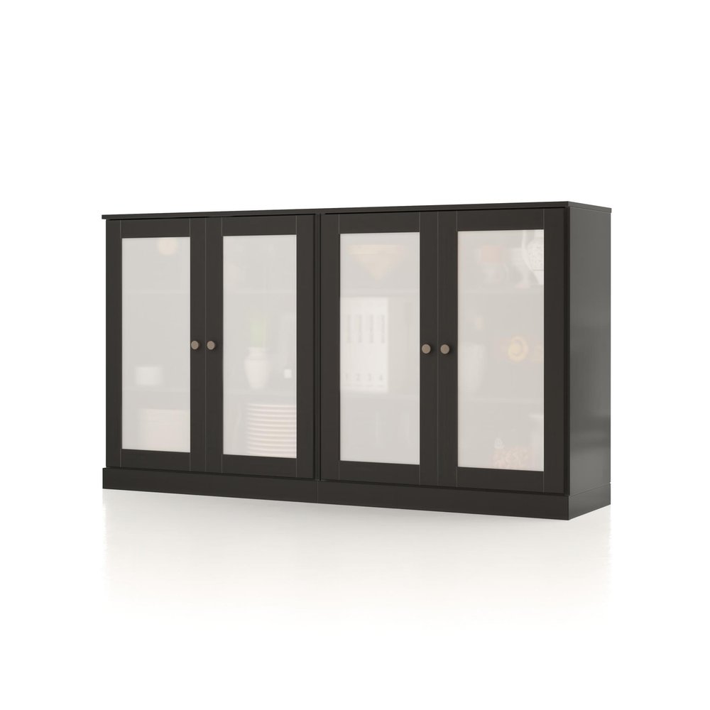 64" Black Solid Wood Sideboard With Four Glass Doors — view 1