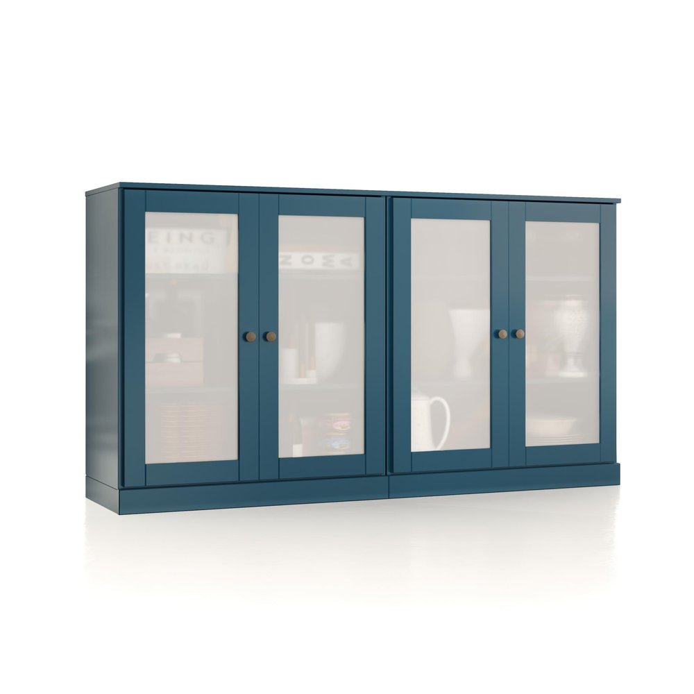 64" Teal Blue Solid Wood Sideboard With Four Glass Doors HomeRoots