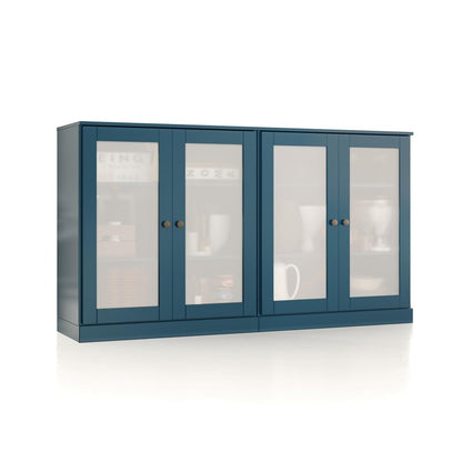 64" Teal Blue Solid Wood Sideboard With Four Glass Doors HomeRoots