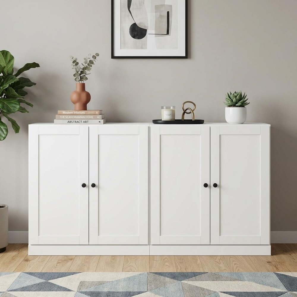 64" White Solid Wood Sideboard With Four Doors HomeRoots