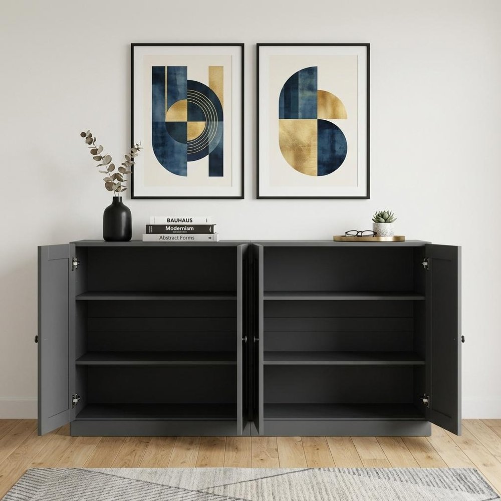 64" Gray Solid Wood Sideboard With Four Doors HomeRoots