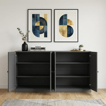 64" Gray Solid Wood Sideboard With Four Doors HomeRoots