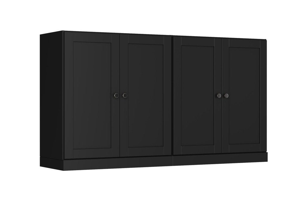 64" Black Solid Wood Sideboard With Four Doors HomeRoots