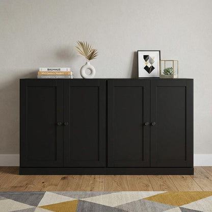 64" Black Solid Wood Sideboard With Four Doors HomeRoots