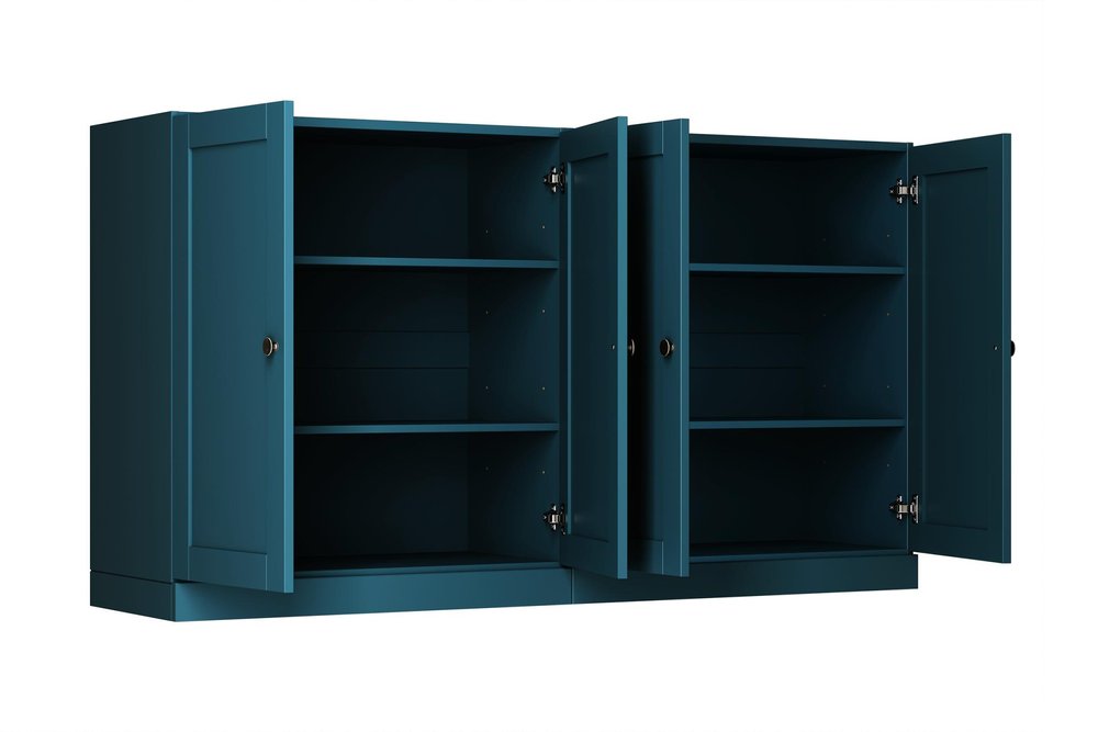 64" Teal Blue Solid Wood Sideboard With Four Doors — view 2