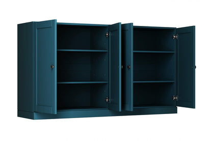 64" Teal Blue Solid Wood Sideboard With Four Doors HomeRoots