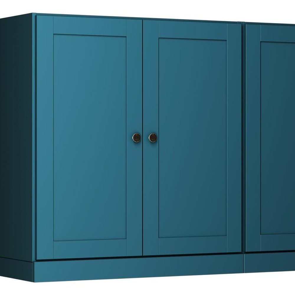 64" Teal Blue Solid Wood Sideboard With Four Doors — view 3