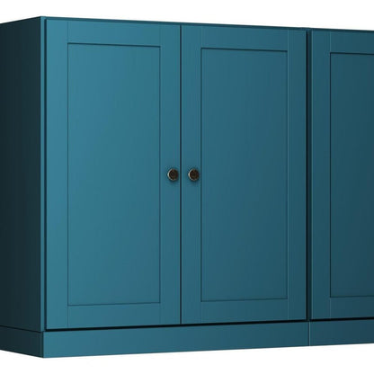 64" Teal Blue Solid Wood Sideboard With Four Doors HomeRoots