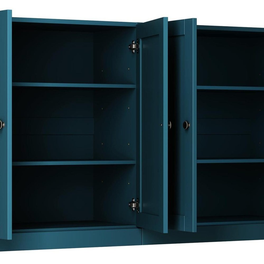 64" Teal Blue Solid Wood Sideboard With Four Doors