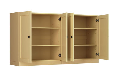 64" Yellow Solid Wood Sideboard With Four Doors HomeRoots