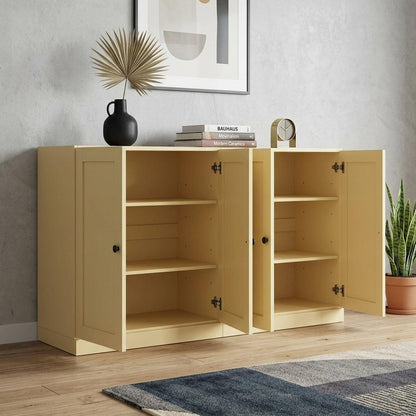 64" Yellow Solid Wood Sideboard With Four Doors HomeRoots