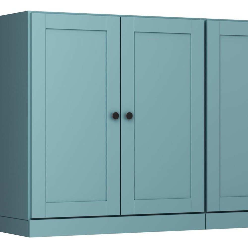 64" Aqua Solid Wood Sideboard With Four Doors — view 3