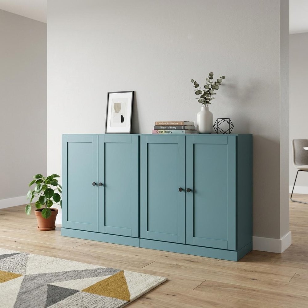 64" Aqua Solid Wood Sideboard With Four Doors HomeRoots