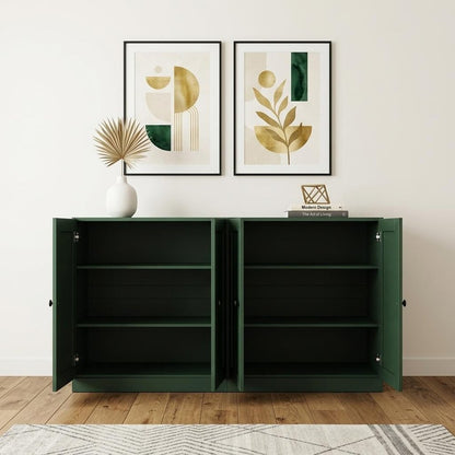 64" Green Solid Wood Sideboard With Four Doors